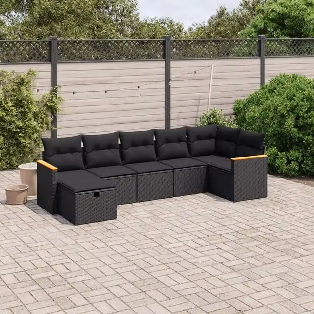 Set Divani da Giardino con Cuscini 7pz Nero Polyrattan 3265311
