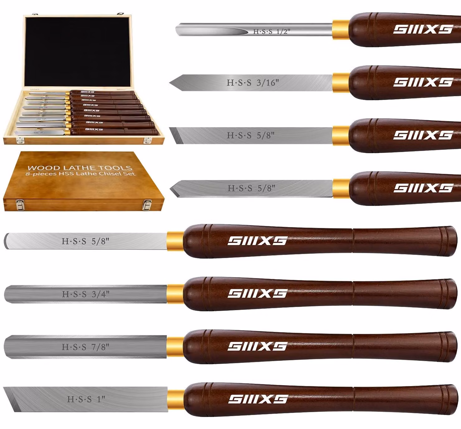 Utensili per la lavorazione del legno ad alta velocità (HSS), set da 8 pezzi