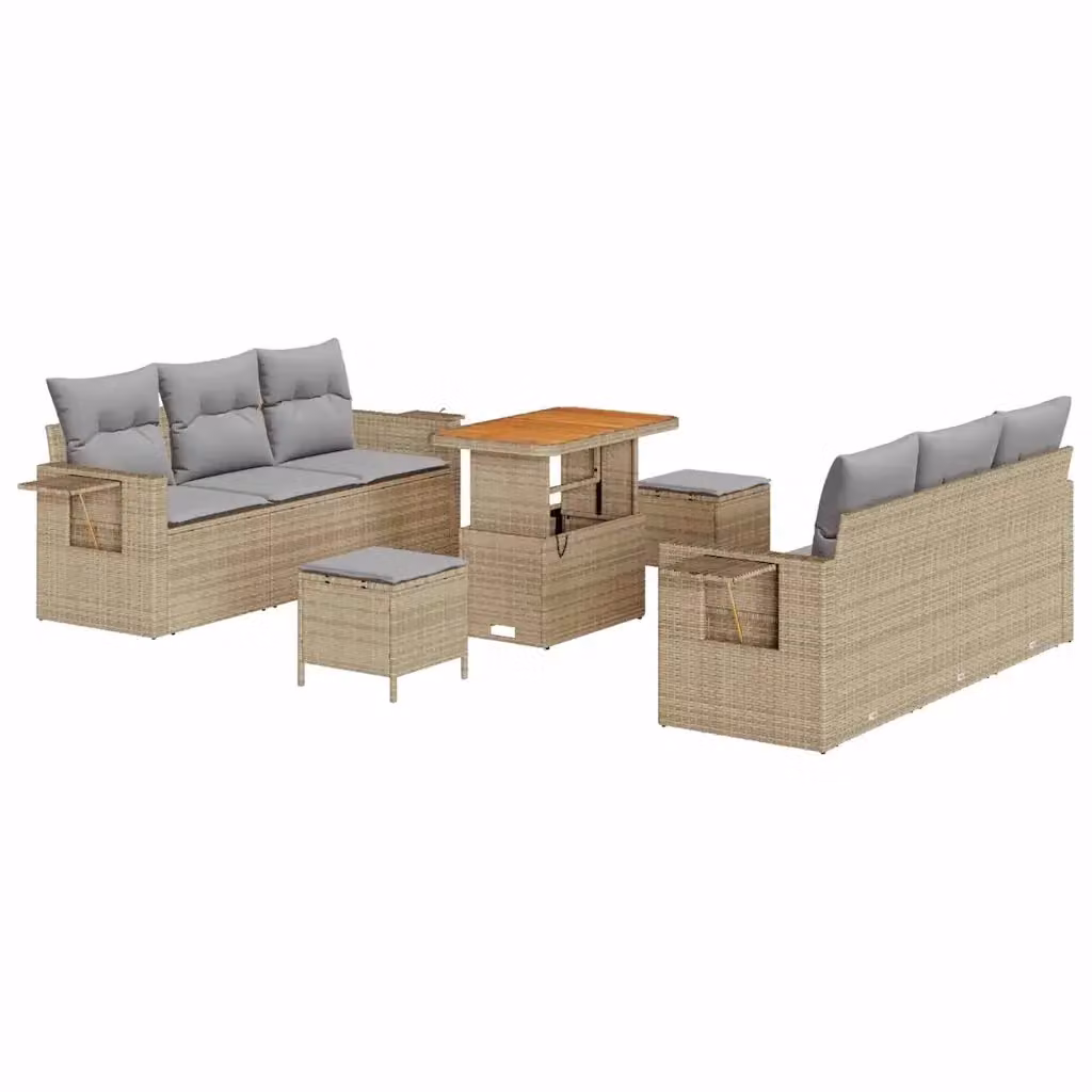 Set Divano da Giardino vidaXL in Polyrattan Beige con Cuscini e Tavolino da 9 Pezzi – 2