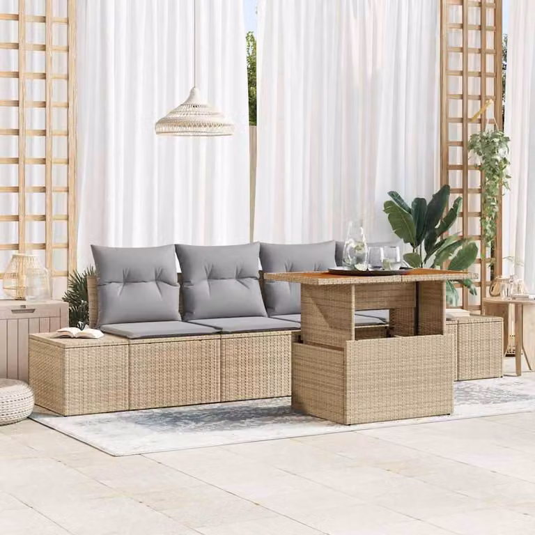 Maison Exclusive - Set da giardino composto da 5 pezzi, divano in rattan sintetico beige