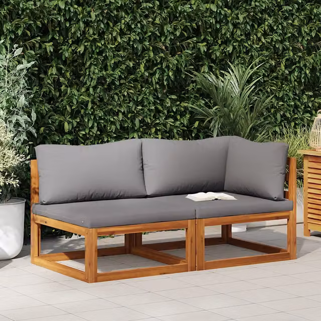 Set Divani da Giardino 2 pz con Cuscini Grigio Scuro in Acacia 311856