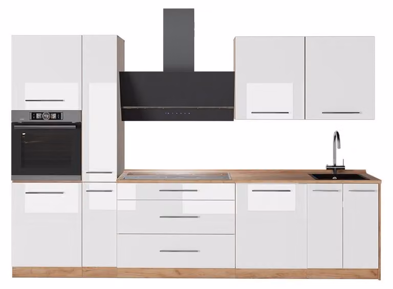 Cucina componibile Vicco Fame-Line Bianco lucido/Rovere dorato 310 cm, PL Rovere, Model 64309
