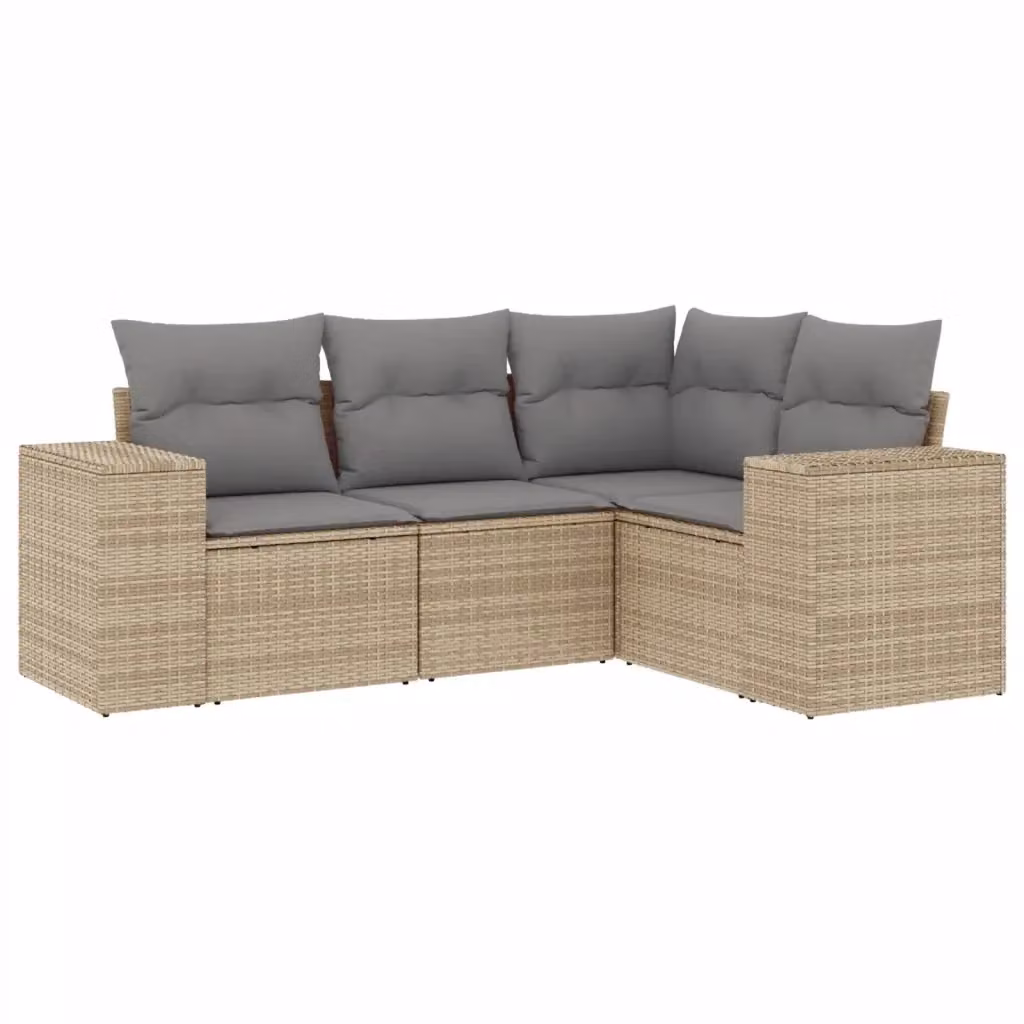 Set Divano da Giardino a L vidaXL in Polyrattan con Cuscini Beige e Grigio per 4 Persone – 2