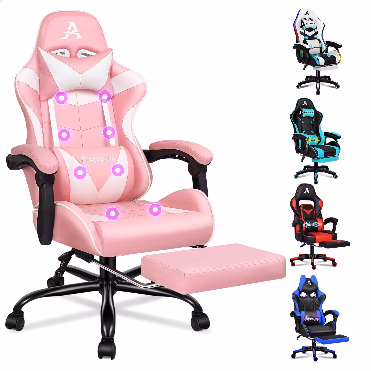 Sedia da gaming con funzione massaggio - ecopelle rosa - capacità di carico di 180 kg