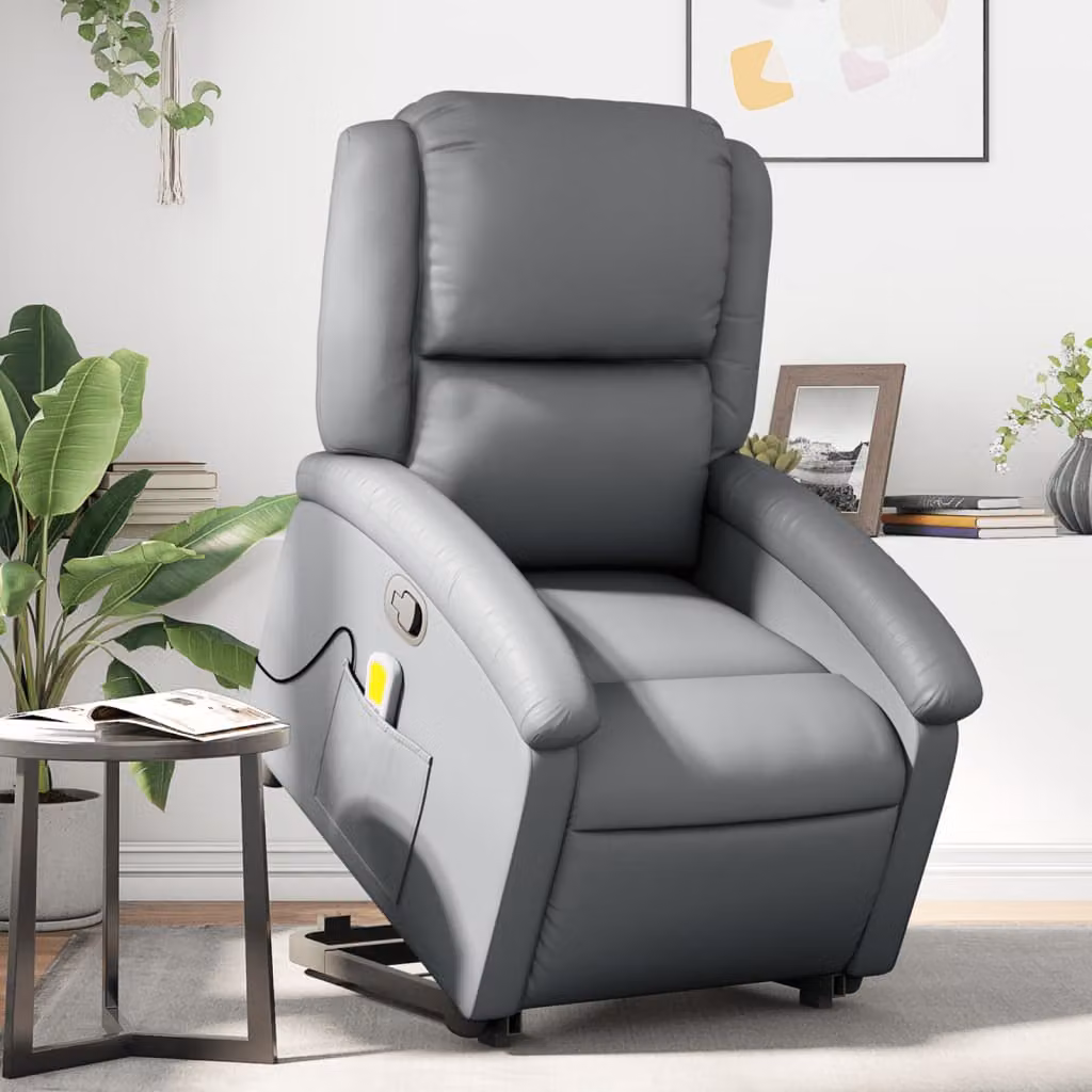 Poltrona Alzapersona Reclinabile con Assistenza Elettrica vidaXL in Similpelle Grigia – 1