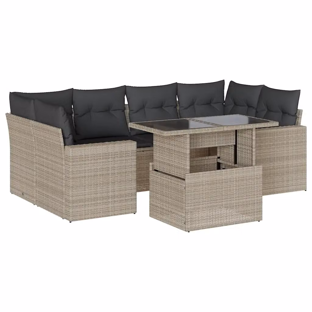 vidaXL Set Divani da Giardino 7pz a Forma di L con Cuscini Grigio Antracite e Tavolino in Vetro – 2