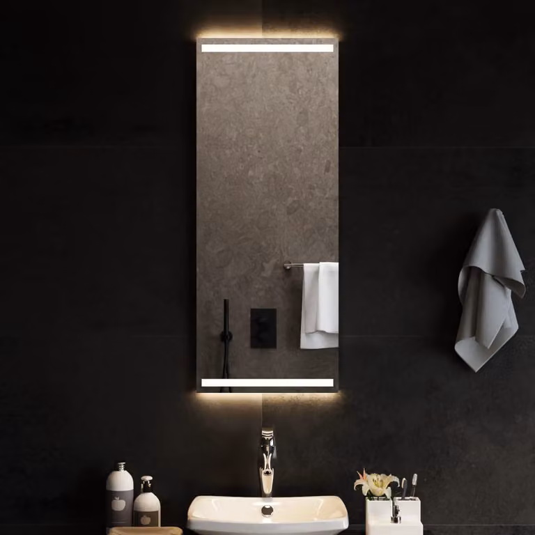 Specchio da bagno moderno vidaXL con luci LED, rettangolare, grigio e trasparente, L: 100 cm, H: 40 cm