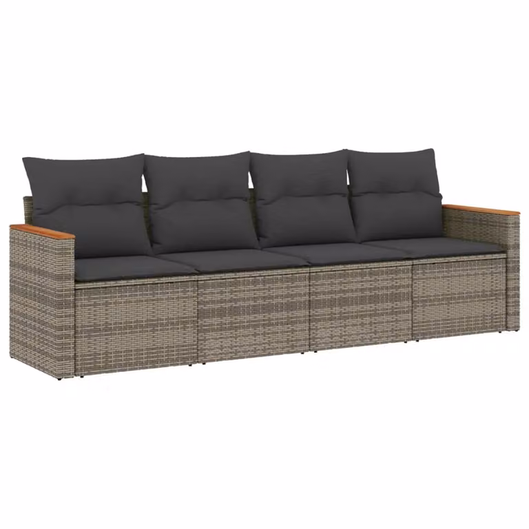 Set Divani da Giardino 4 pz con Cuscini in Polyrattan Grigio