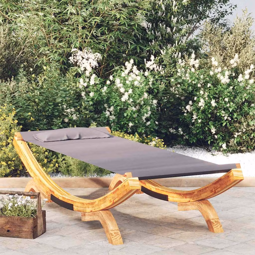 vidaXL Lettino Prendisole in Legno Curvato Antracite con Poggiatesta Regolabile L/P/H: 100 x 188,5 x 44 cm – 1