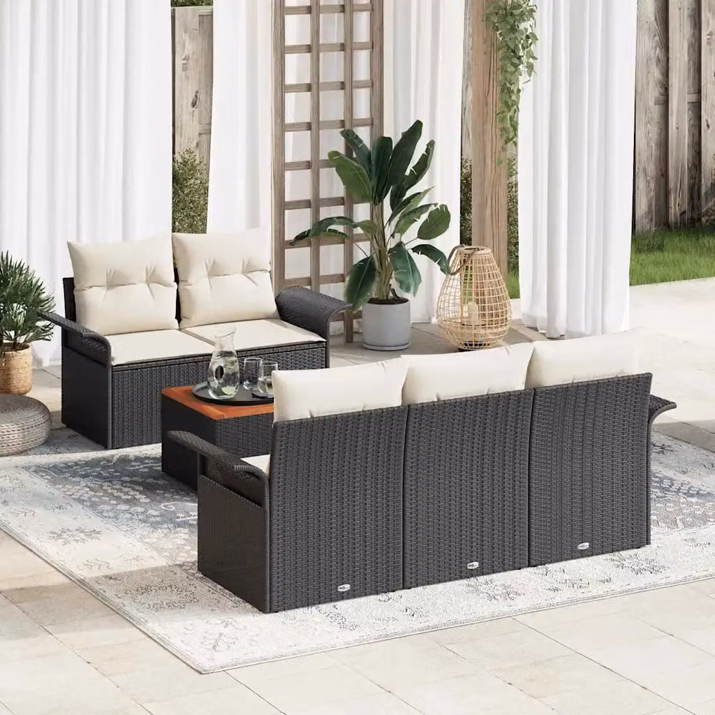 Set Divano da Giardino vidaXL 6 Pezzi con Tavolino da Caffè Nero e Beige – 1