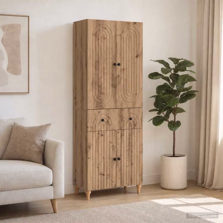 Set di 2 armadi moderni vidaXL in legno ingegnerizzato color rovere marrone con ante a battente e ripiani interni L/P/H: 90.0 x 34.5 x 66.0 cm