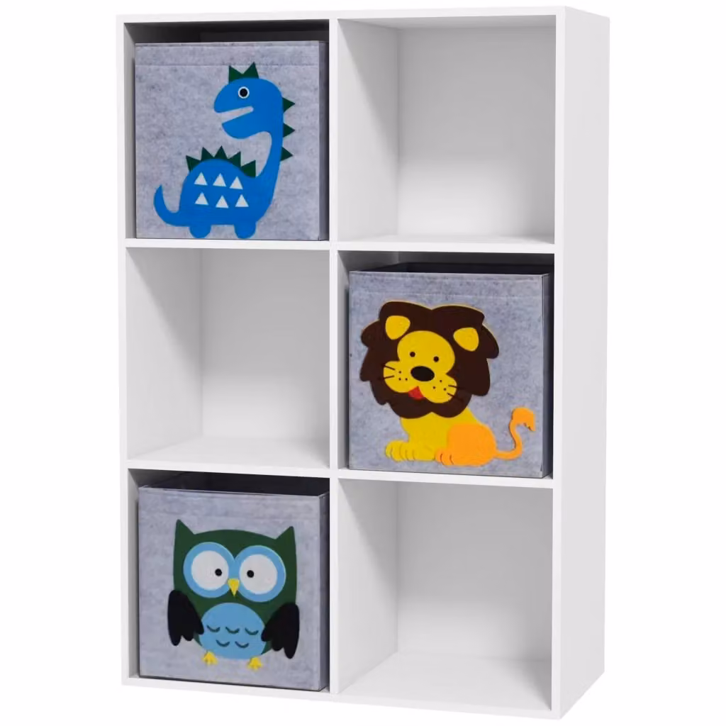 Libreria per bambini XYLO con 6 scomparti e 3 cassetti, bianco e grigio, L: 61,8 cm, P: 29,9 cm, H: 91,5 cm – 2