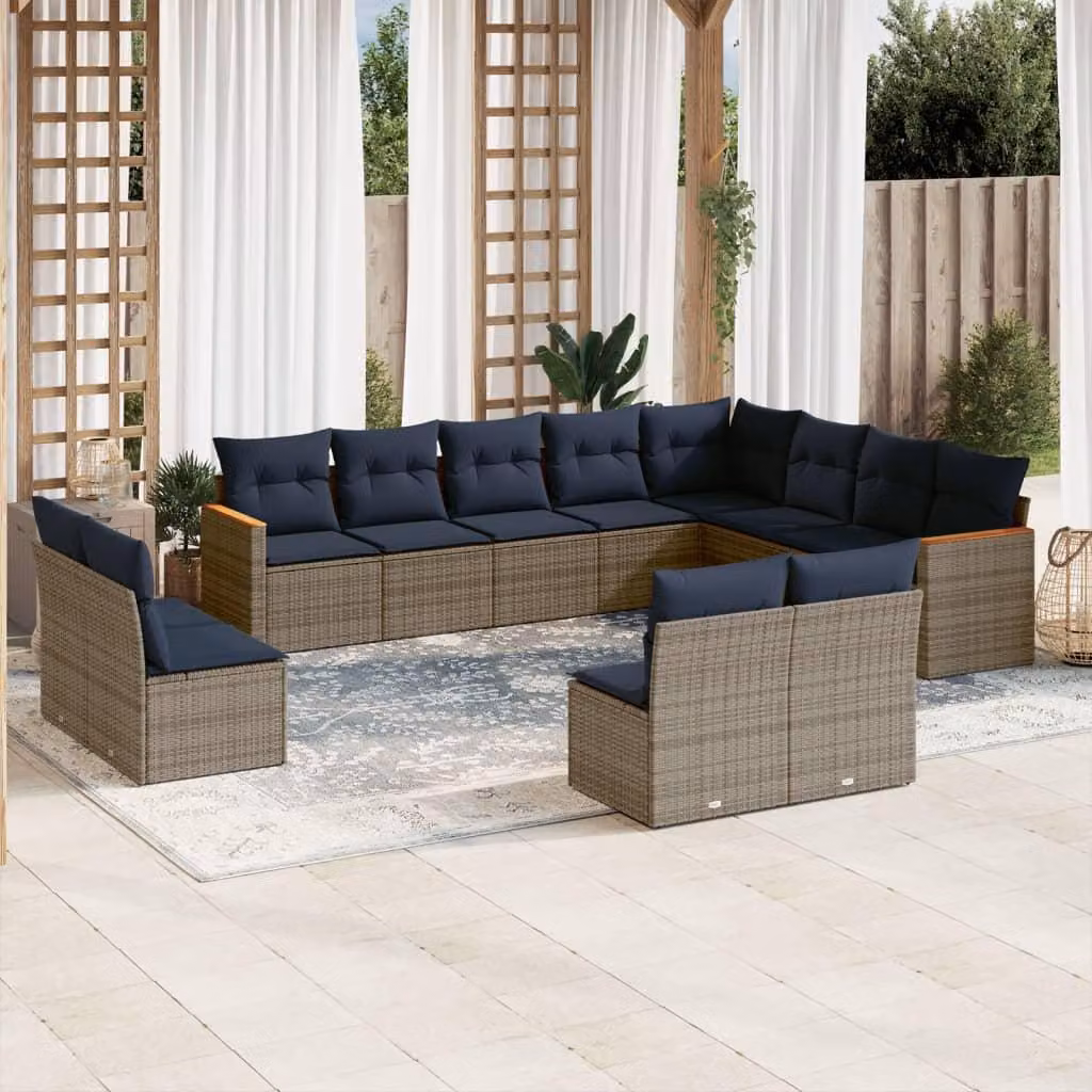 Maison Exclusive - Set da giardino 12 pezzi con cuscini, grigio, polyrattan