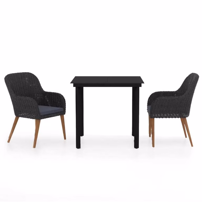 Set da Pranzo da Giardino 3 pz con Cuscini Nero