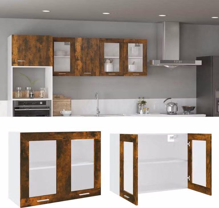 The Living Store pensile vetro rovere fumé 80x31x60 cm materiale legno