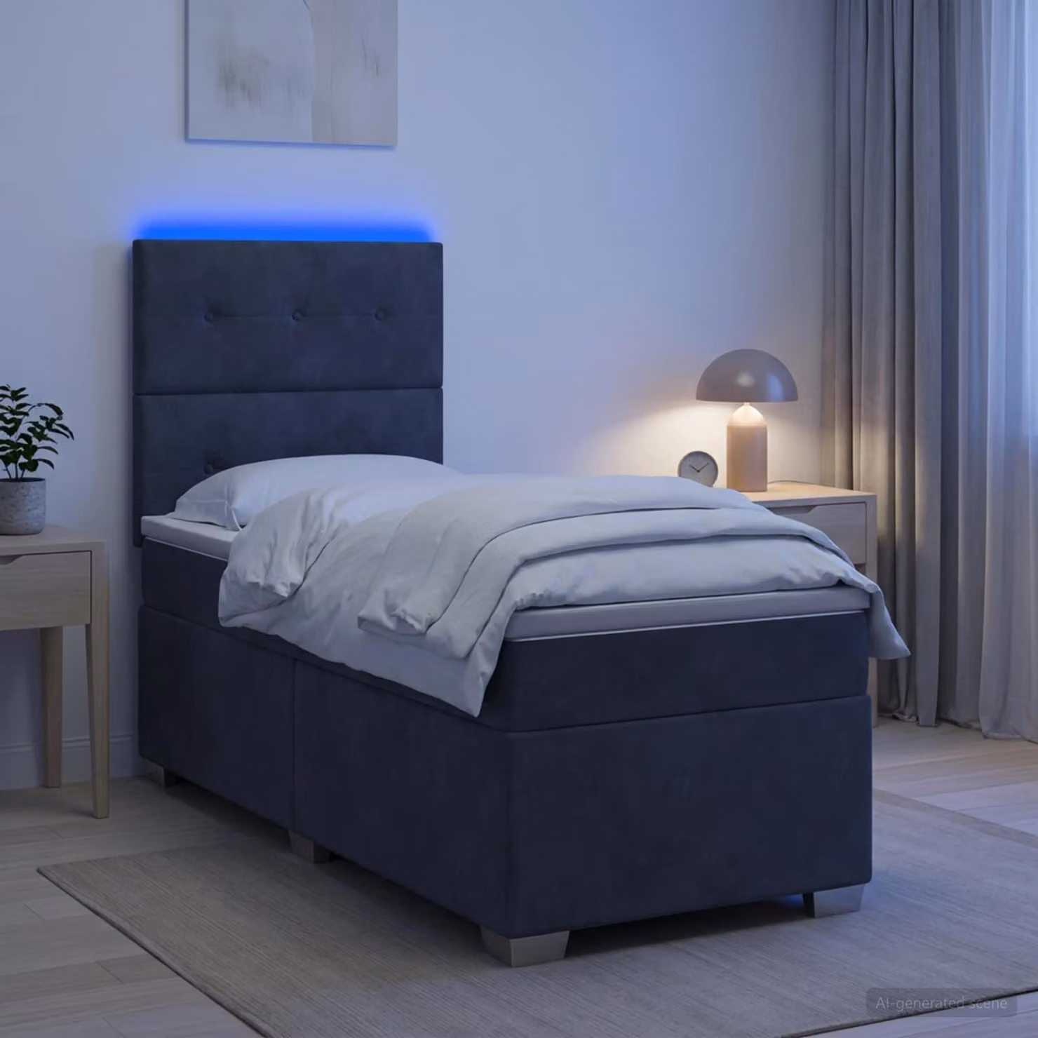 Letto a molle con materasso e illuminazione LED, colore grigio scuro, 90 x 190 cm, rivestito in velluto