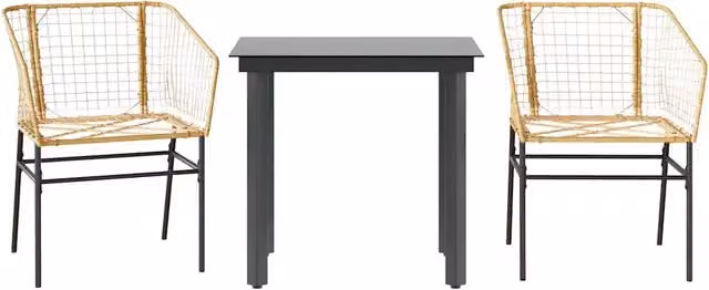 Set da Pranzo da Giardino 3 pz | Set Salotto da Giardino Marrone in Polyrattan Vetro