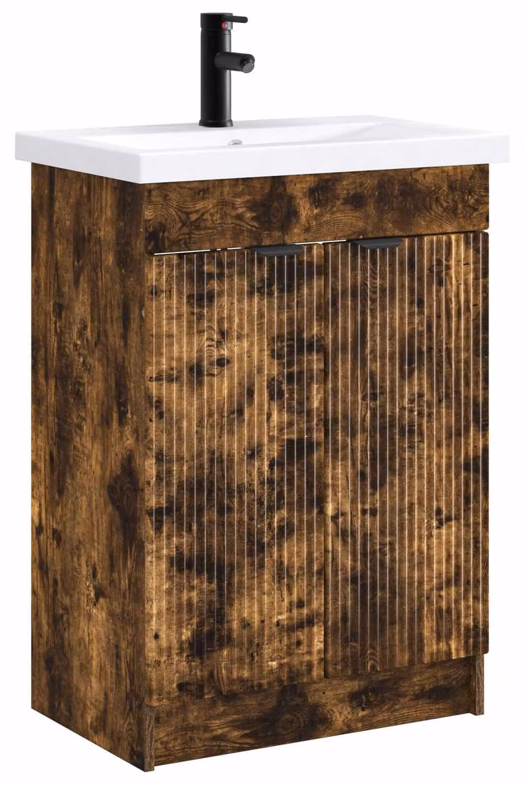 Set di mobili da bagno in legno di quercia affumicata, dimensioni 56 x 37,5 x 81 cm
