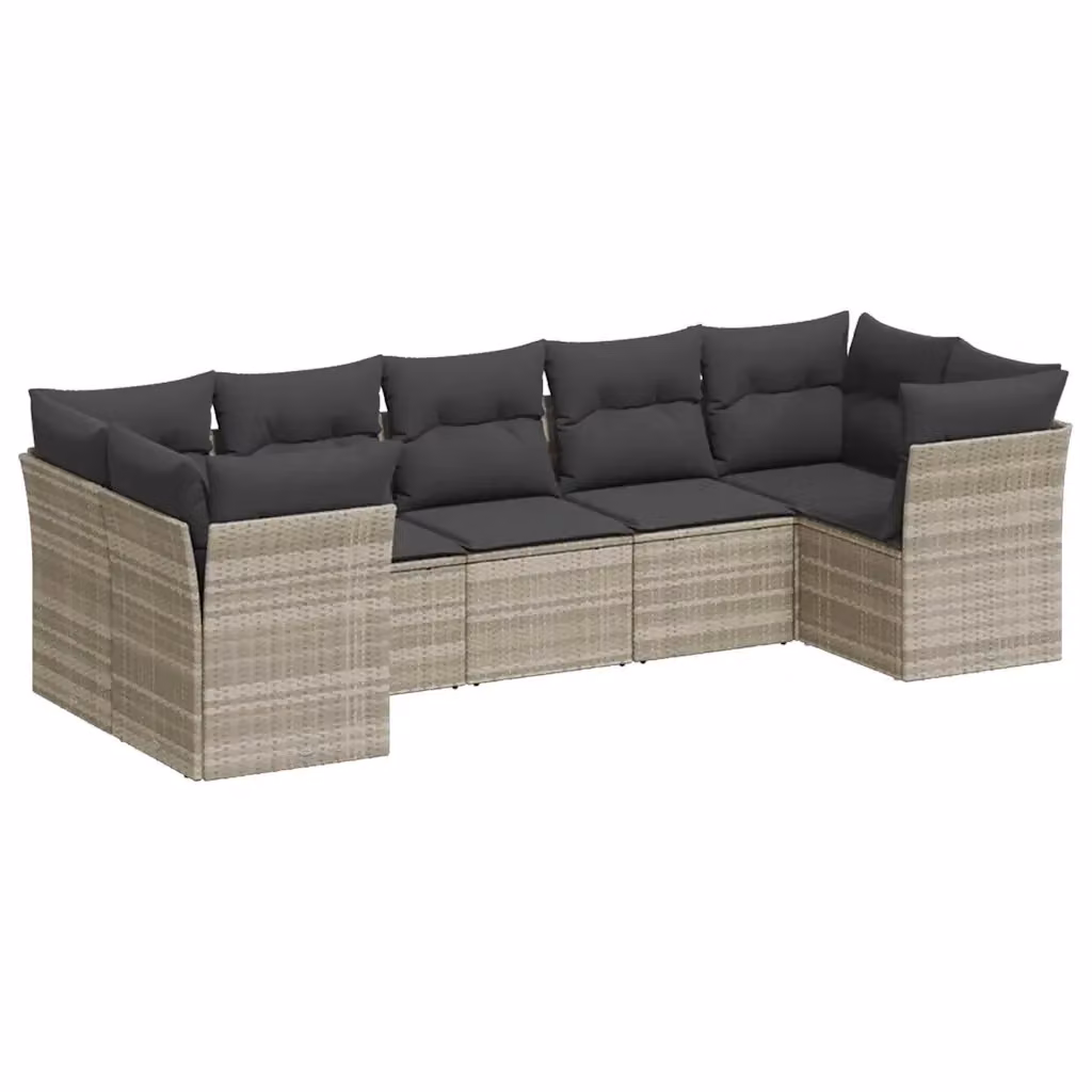 Set Divani da Giardino vidaXL 7pz a Forma di L con Cuscini Grigio Chiaro e Struttura in Metallo – 2