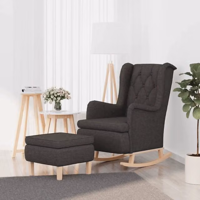 Poltrona Relax con Sgabello vidaXL Grigio Scuro in Tessuto e Imbottitura in Schiuma