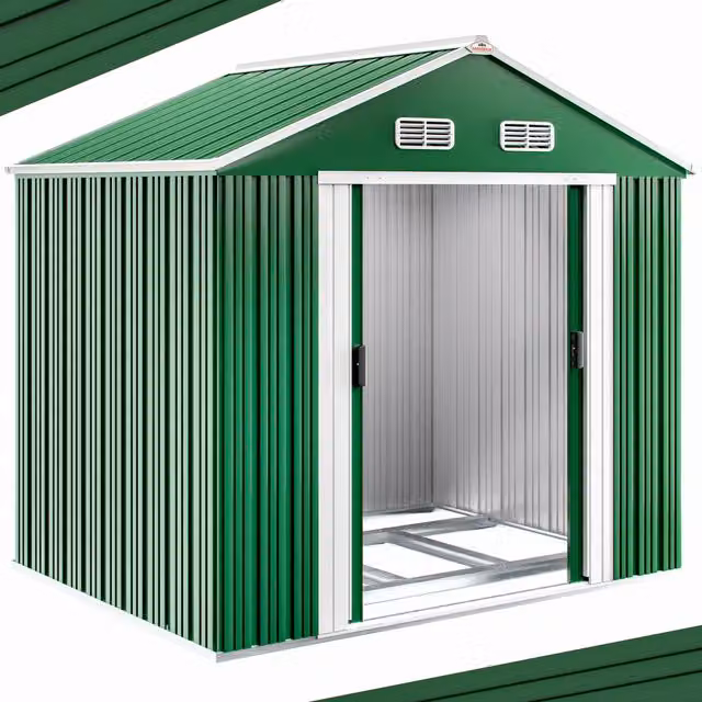 Casetta da giardino Gardebruk in metallo verde con porta scorrevole e ventilazione sul tetto L: 260 cm, P: 205 cm, H: 180 cm