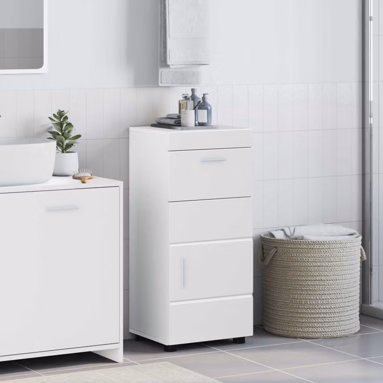 Set di armadi da bagno vidaXL TULUM bianchi con ante e cassetti, L/P/H: 37 x 31,5 x 82 cm