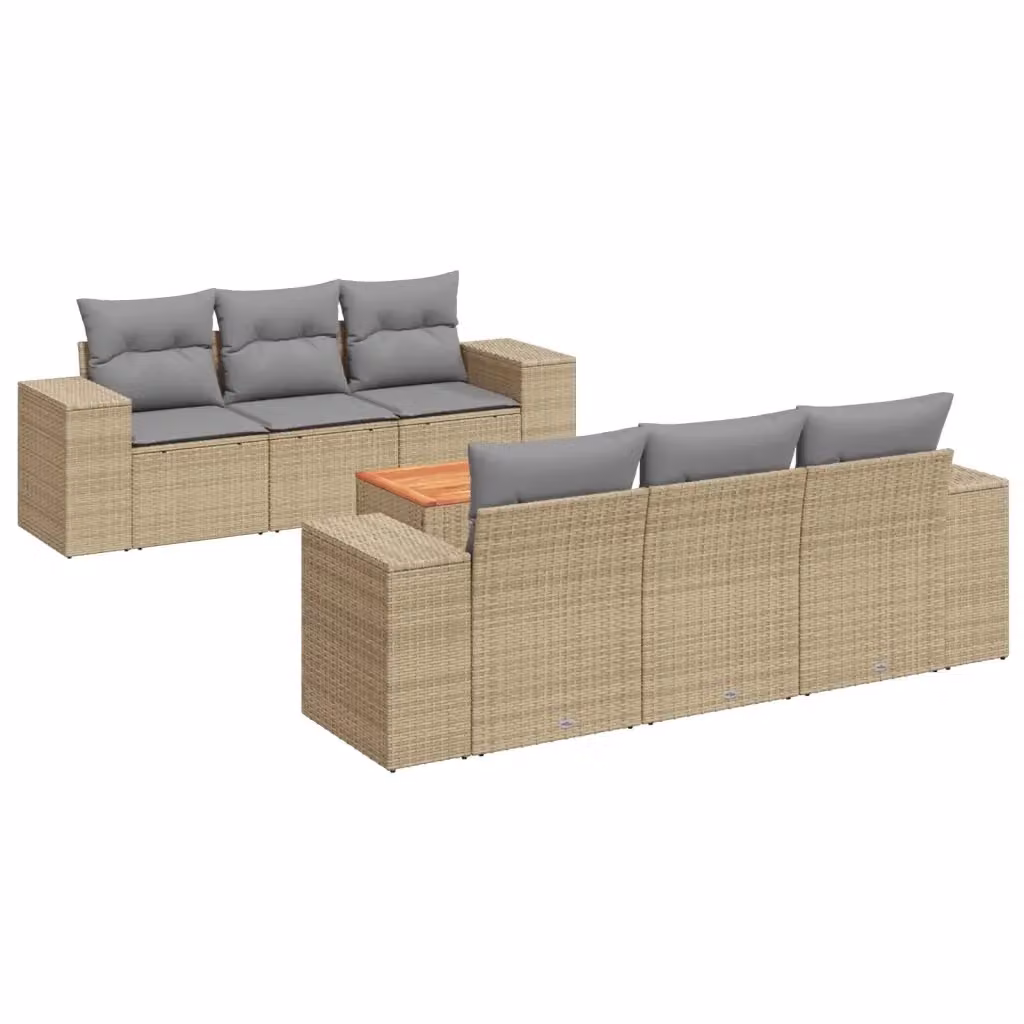 Set Divani da Giardino vidaXL 7 Pezzi con Cuscini Beige e Tavolino, Design Moderno a L in Polyrattan con Struttura in Acciaio Verniciato a Polvere – 2
