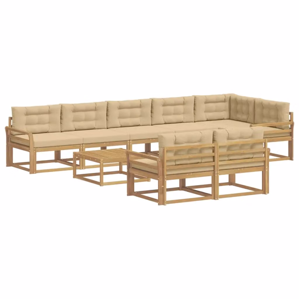 Set di divani da esterno a forma di U vidaXL in legno di acacia con cuscini, colore bianco e beige – 2