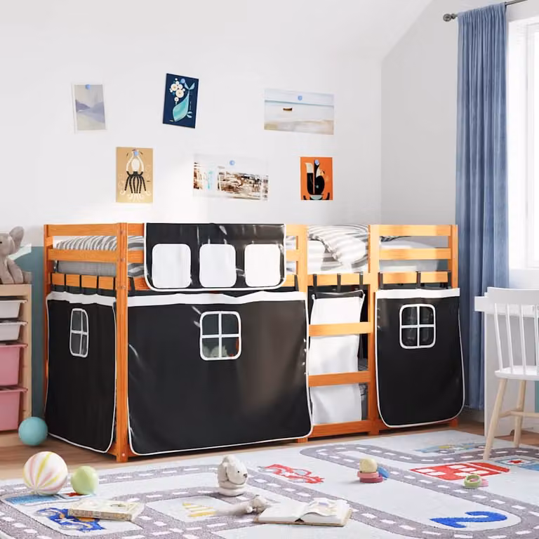 vidaXL Letto a Castello per Bambini in Legno di Pino Massello Bianco, Nero o Marrone 90x200 cm