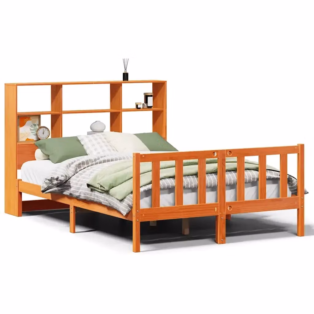Letto Libreria VIDAXL in Legno di Pino Marrone Cera con Ripiani Laterali L/P/H: 228.5 x 156.0 x 110.0 cm – 2