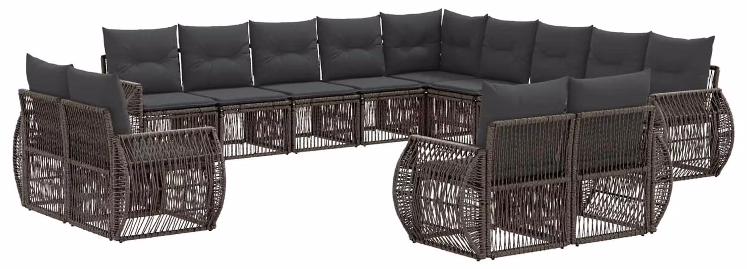 Set di divani da giardino, 13 pezzi, grigio e grigio scuro, in rattan sintetico