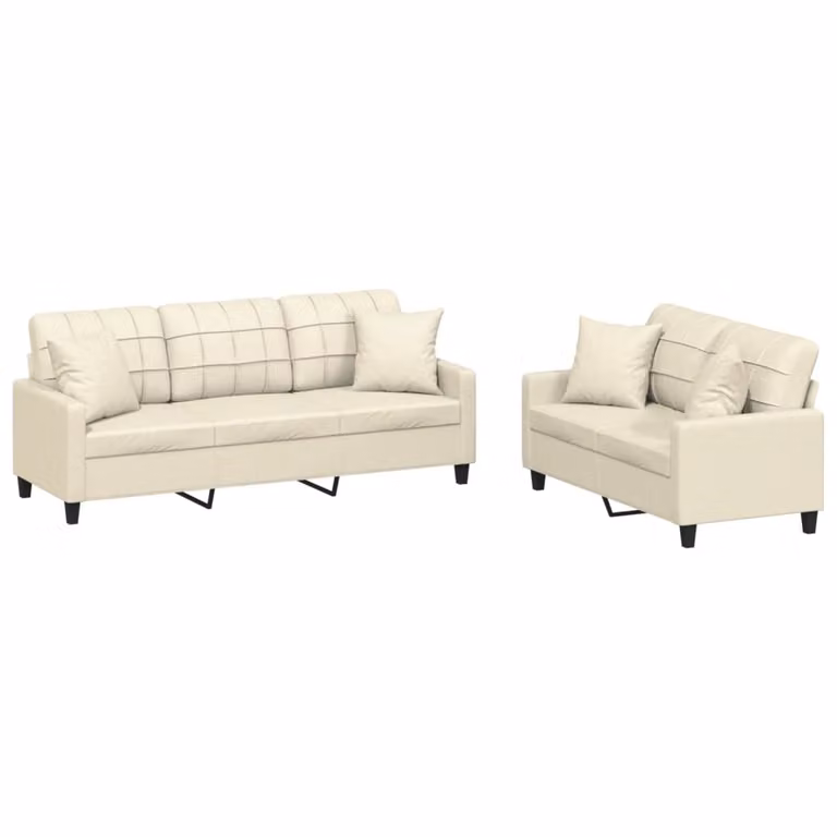 Set di Divani 2 pz con Cuscini Crema in Pelle finta