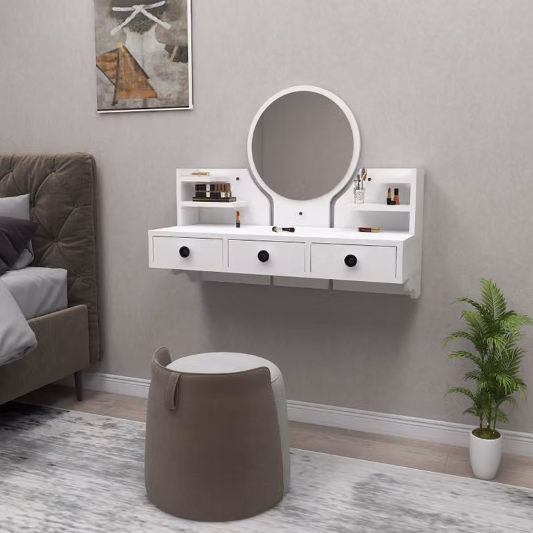 Skye Decor, Polina - Bianco, Tavolino da toeletta, Bianco, Fogli rivestiti al 100 % di melamina, 90 x 36,8 x 75 cm