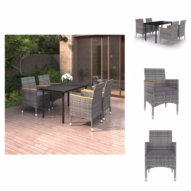 vidaXL Set da pranzo da giardino in 5 pezzi con cuscini in polirattan e vetro - Set di mobili da giardino