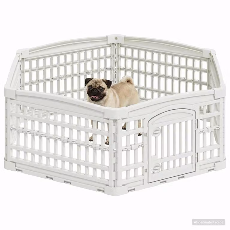 Panchetto per cani vidaXL a 6 pannelli in plastica bianca, L 122 x P 106,5 x H 40 cm