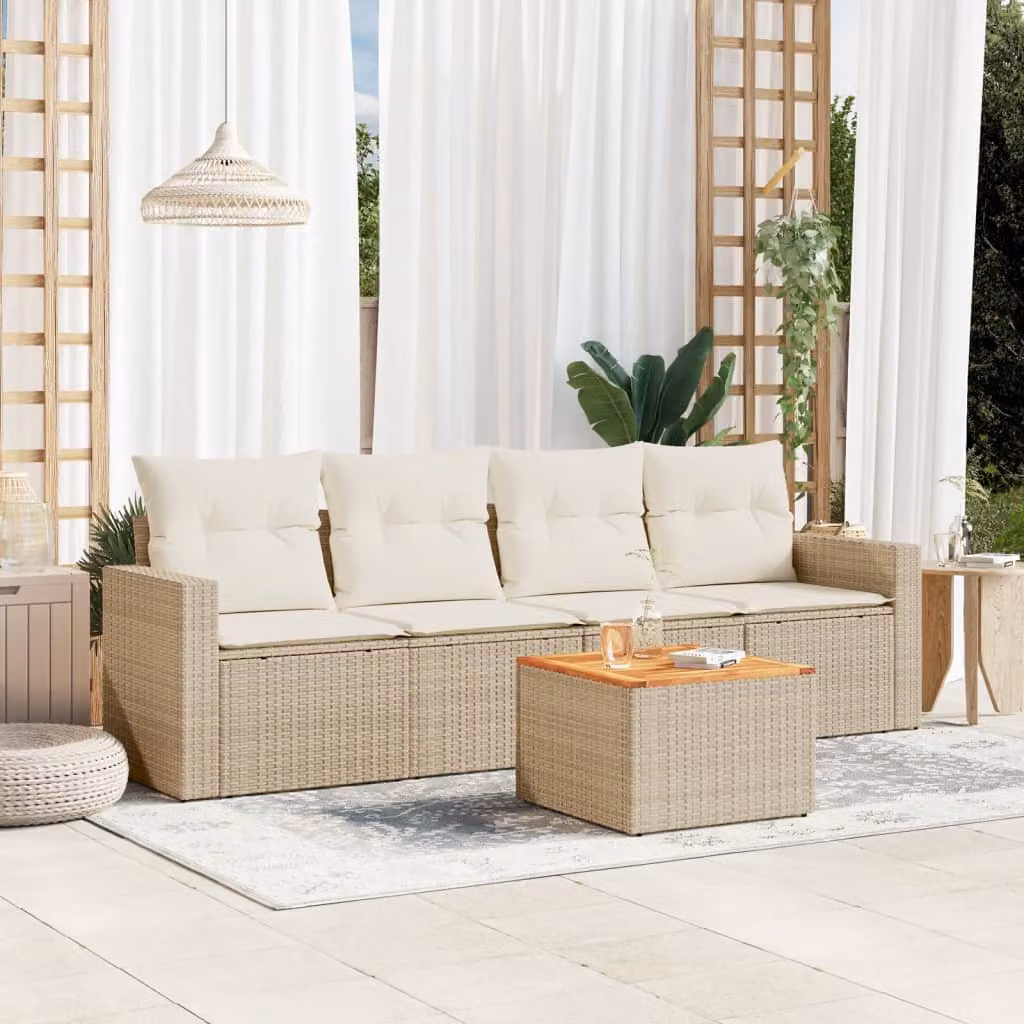 Set Divano da Giardino vidaXL 5 pz in Polyrattan con Cuscini Beige e Tavolino da Esterno