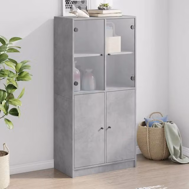Credenza con Ante Grigio Cemento 68x37x142 cm Legno Multistrato 3295867