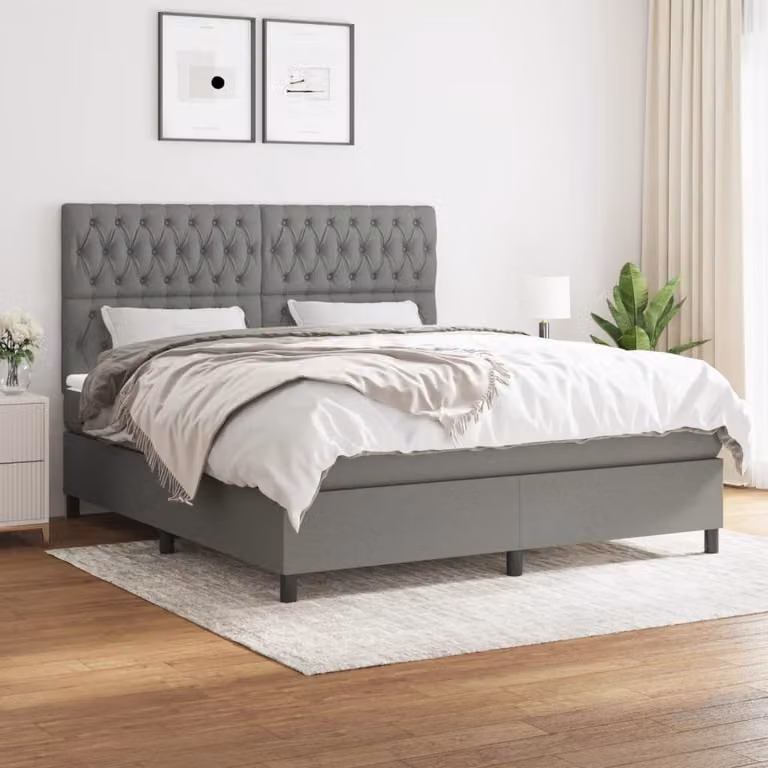 The Living Store Letto a molle con materasso grigio scuro 180x200 cm in tessuto