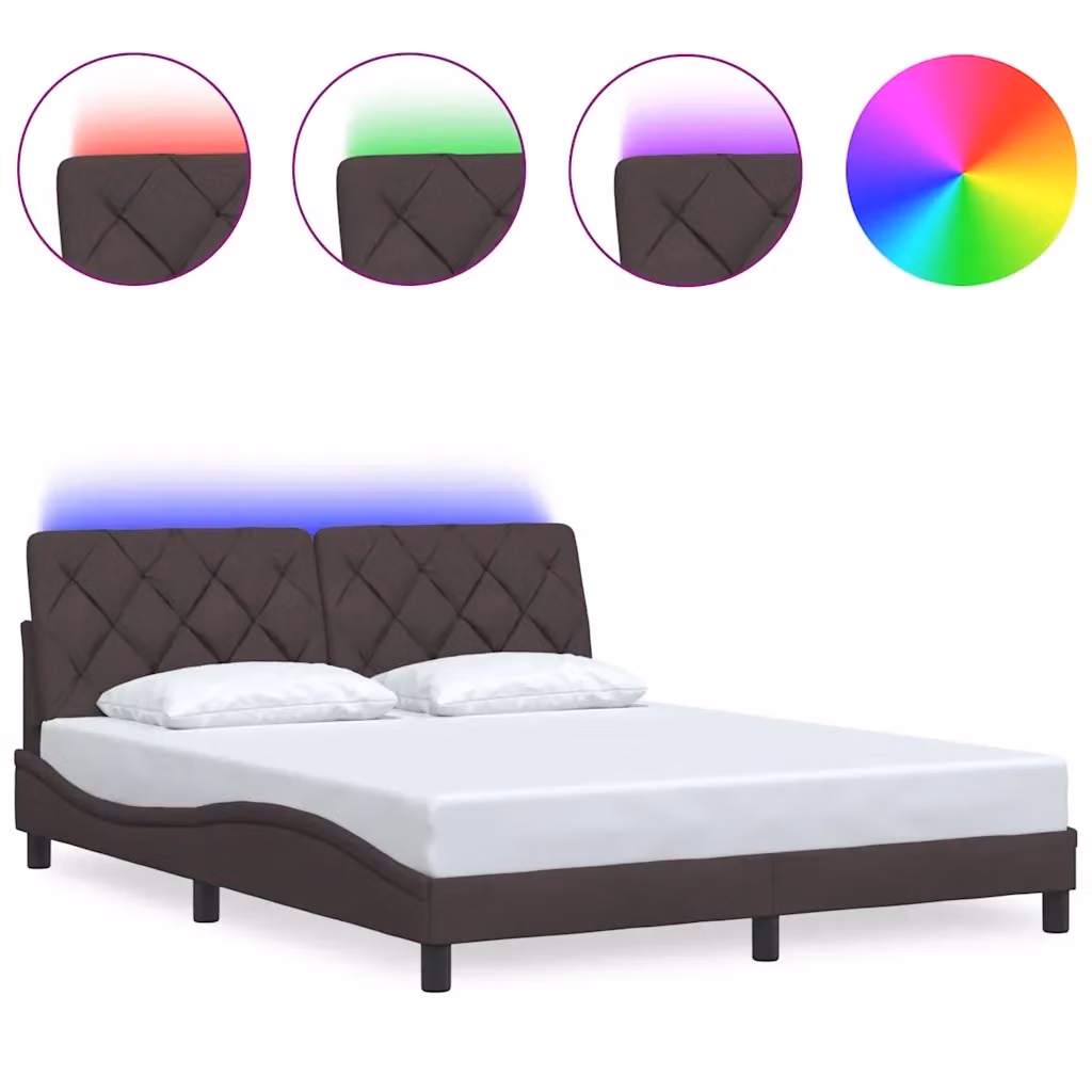 Letto con struttura imbottita vidaXL con illuminazione LED e porta USB, L/P: 160 x 200 cm, Grigio e Marrone – 2