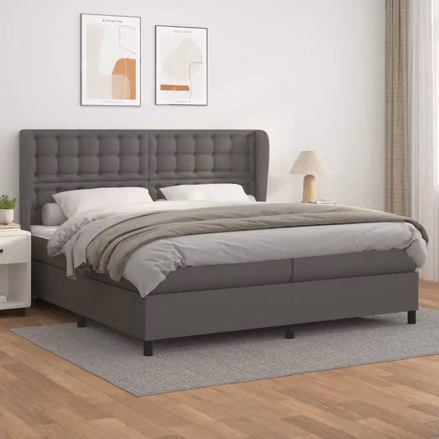 Letto a molle con materasso vidaXL in similpelle grigio e bianco L/P: 200 x 200 cm