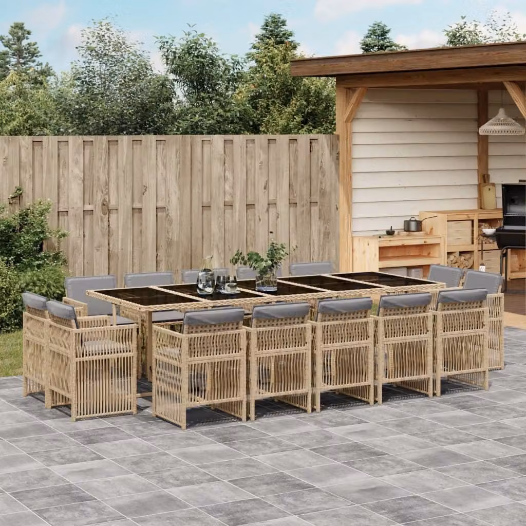 Maison Exclusive - Set Pranzo da Giardino 15 pz con Cuscini Beige Misto Polyrattan