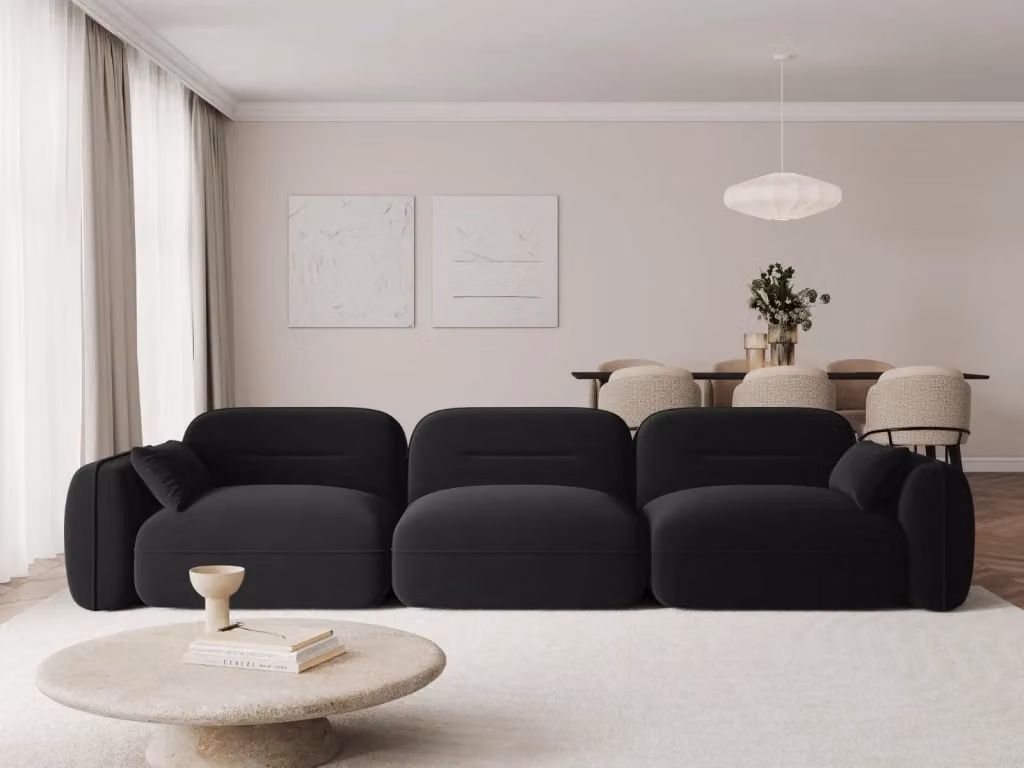 Divano modulare Sydney Cosmopolitan Design a 4 posti in velluto nero L: 320 cm, P: 109 cm, H: 70 cm – 2