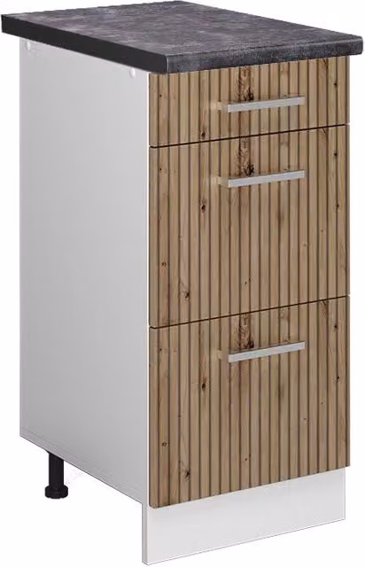 Mobiletto base per cucina Vicco R-Line Rovere e Bianco con cassetti e finitura Antracite L: 40 cm, H: 81,6 cm, P: 60 cm