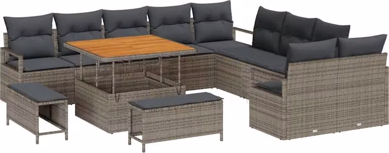 Set Divano da Giardino con cuscino 13 pcs Grigio polyrattan