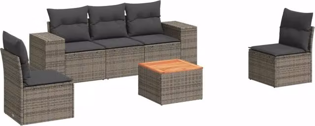 Set Divano da Giardino 6 pz | Set Salotto da Giardino con Cuscini Grigio in Polyrattan
