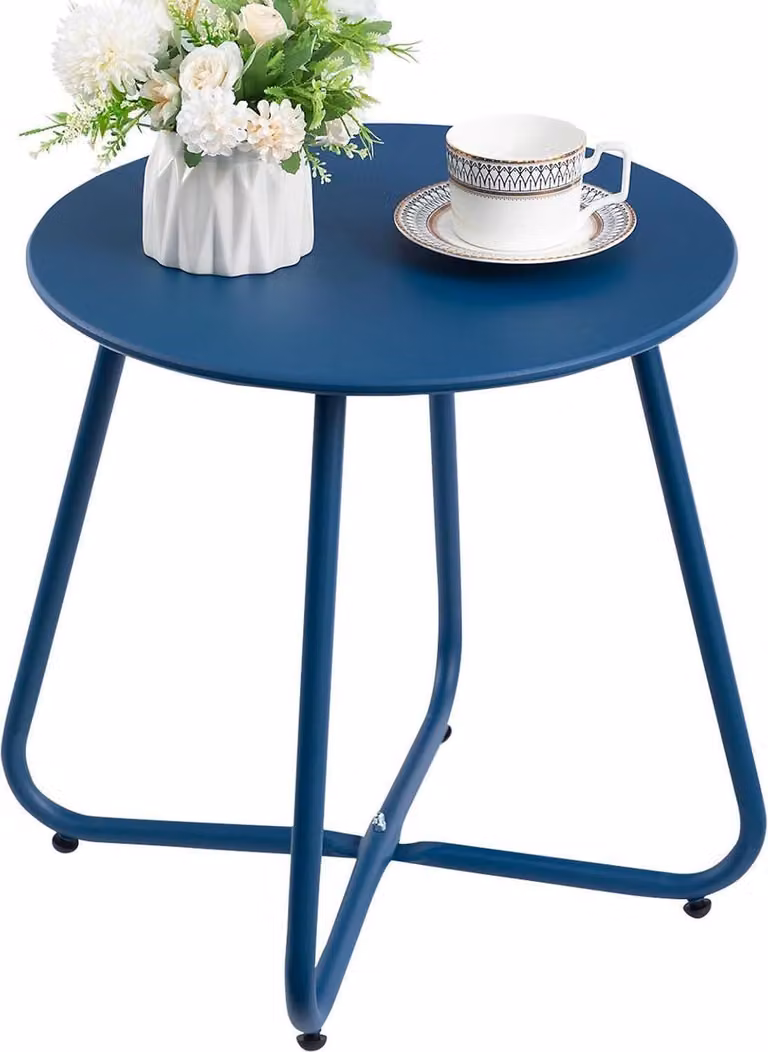 Tavolino da giardino balcone esterno tavolo in metallo rotondo resistente alle intemperie terrazza blu navy