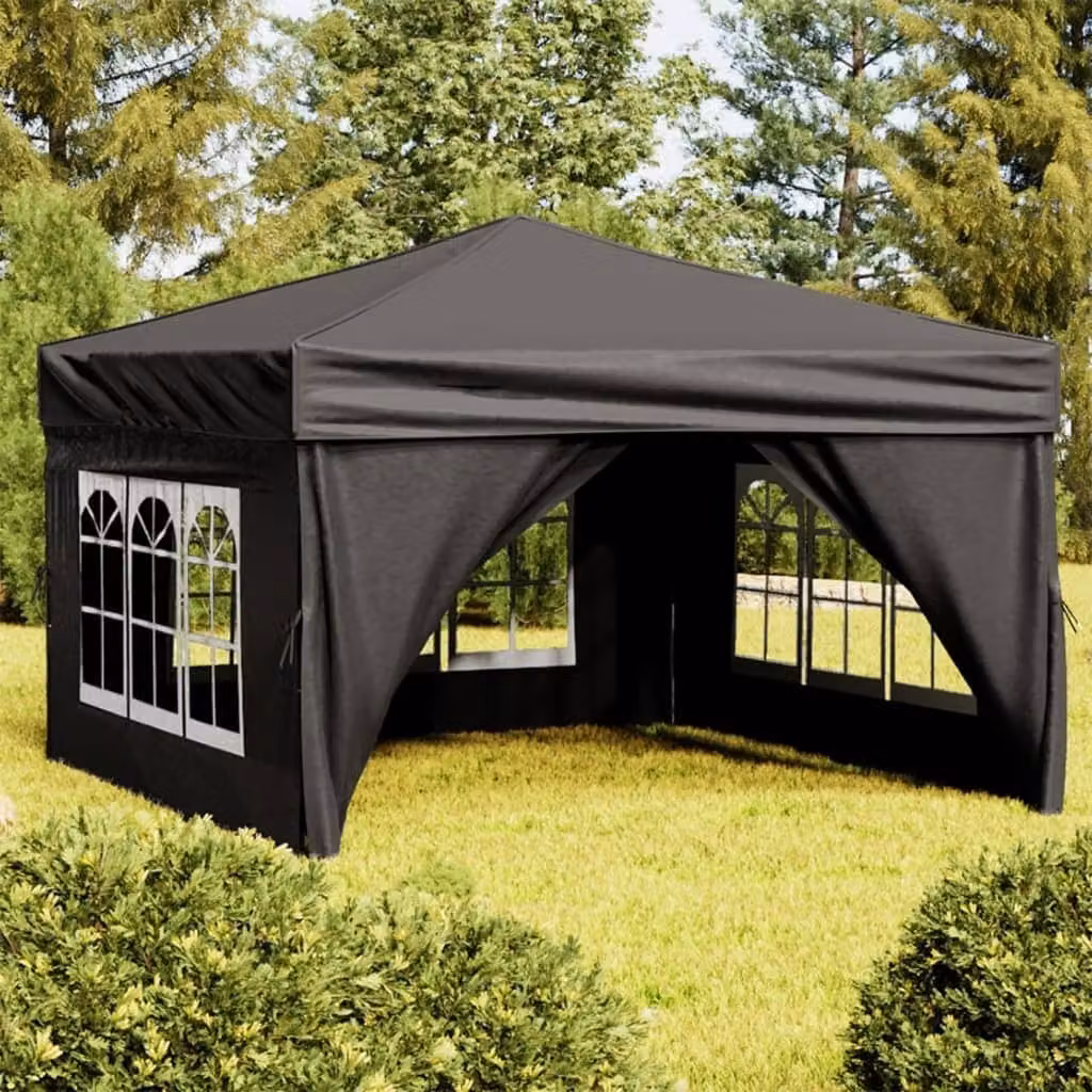 The Living Store Tenda per feste pieghevole con pareti laterali nera 3x3 m