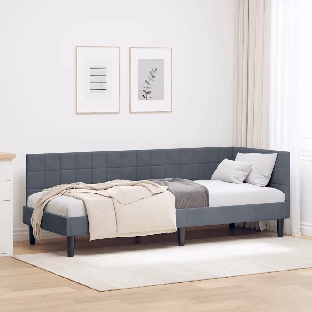 vidaXL Cornice del letto ad angolo in velluto grigio, L 200 x P 80 x H 35 cm – 1