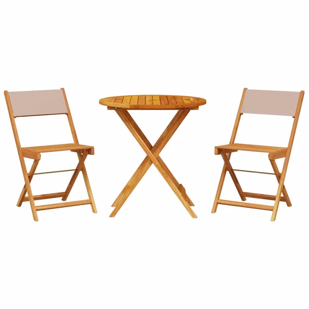 Set da Bistrot vidaXL in Legno di Acacia e Tessuto Beige, 3 Pezzi – 2