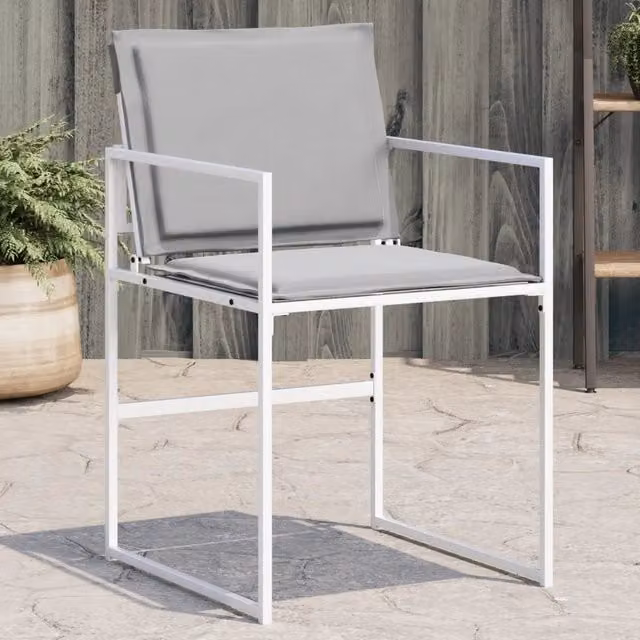 Set di 4 sedie da giardino vidaXL in acciaio verniciato a polvere e textilene con cuscini, colore bianco e grigio